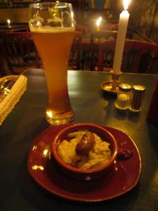 Wheat beer along with a small sausage with what I thought was supposed to be horseradish but wasn’t sinus clearing at all - Berlin