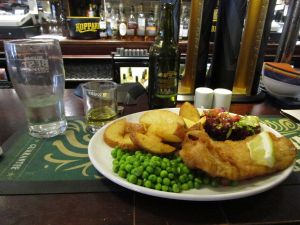 Fish and chips and Scotch malt whiskey - Glasgow