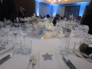 Fancy table setting at Anglo American School of Sofia Christmas dinner