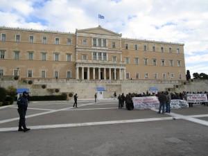 Protest in front of Parliament Building in Syntagma Square in Athens