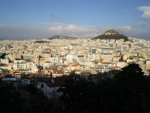 View of Athens from halfway up to the Acropolis