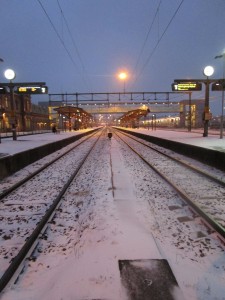 Finally some snow in Sweden at the train station on the way out of town.