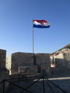 Croatian flag on Dubrovnik city walls