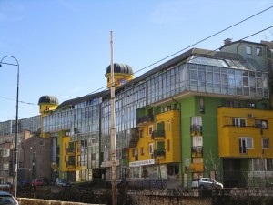 Building built for the 1984 Winter Olympics to show that communist architecture could be beautiful.  Regarded by most locals as the ugliest building in Sarajevo.